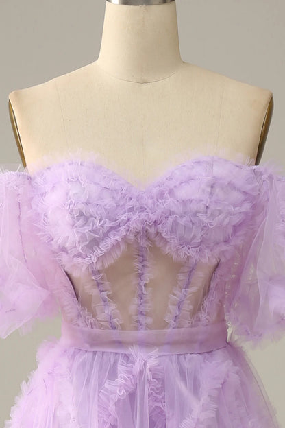 Purple Tulle Off The Shoulder Prom Dress