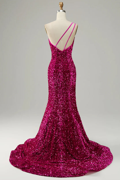 One Shoulder Sequin Mermaid Prom Dress