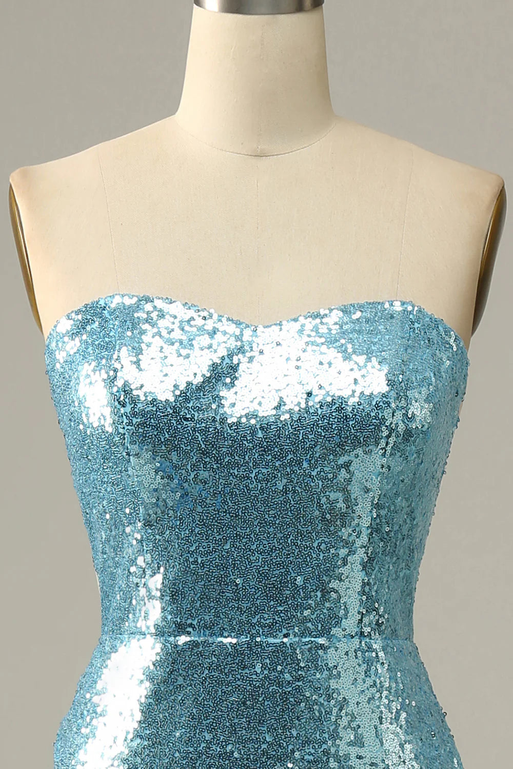 Sky Blue Sweetheart Sequined Mermaid Prom Dress With Feathers