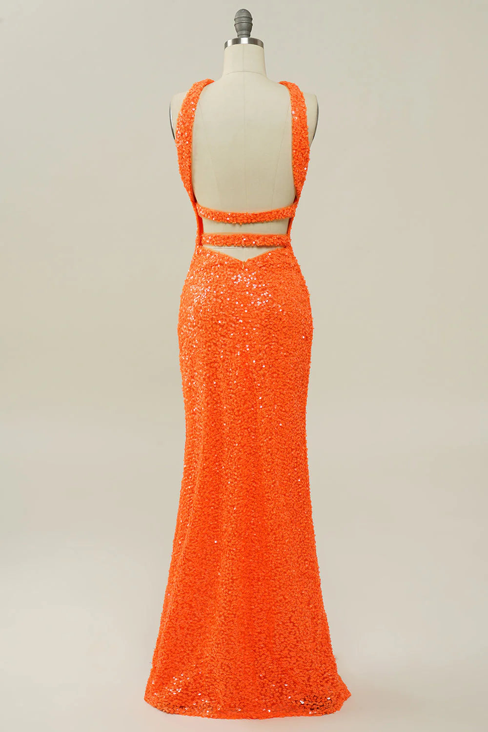 Amzcw Orange Sheath Halter Sequined Backless Mermaid Prom Dress prom dresses with long sleeves