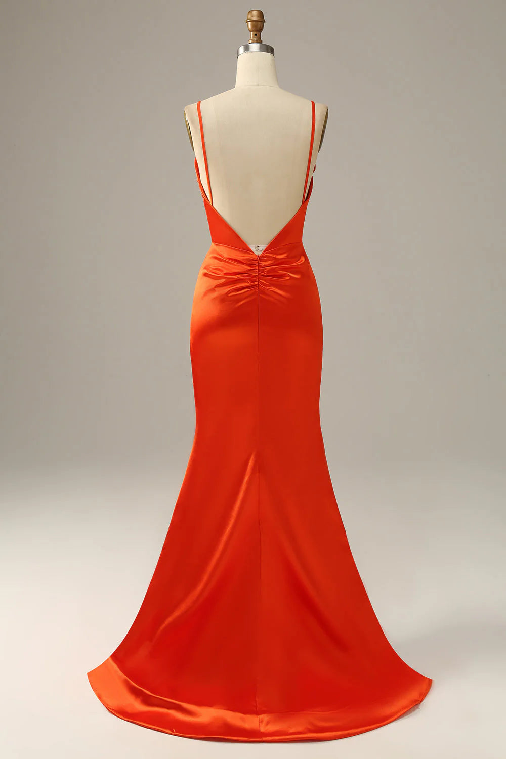 Amzcw Orange Mermaid Spaghetti Straps Long Satin Prom Dress prom dresses with long sleeves