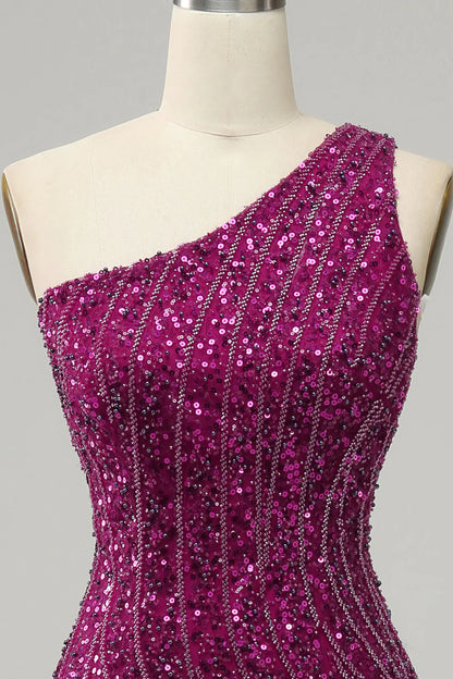 One Shoulder Sequin Prom Dress with Slit