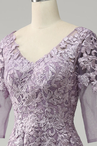 Grey Purple Chiffon Mother of the Bride Dress with Lace