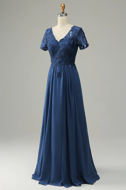 Blue A Line Mother of Bride Dress with Appliques