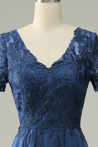 Blue A Line Mother of Bride Dress with Appliques