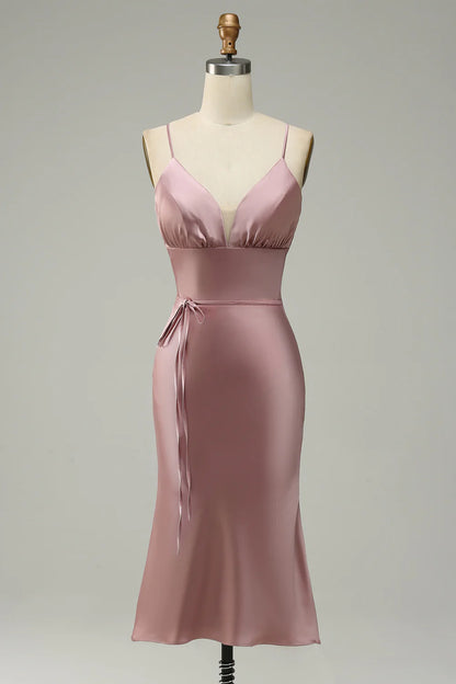 Spaghetti Straps Satin Wedding Guest Dress