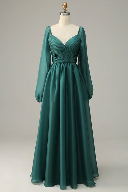 Off Shoulder Long Sleeves Prom Dress with Ruffles