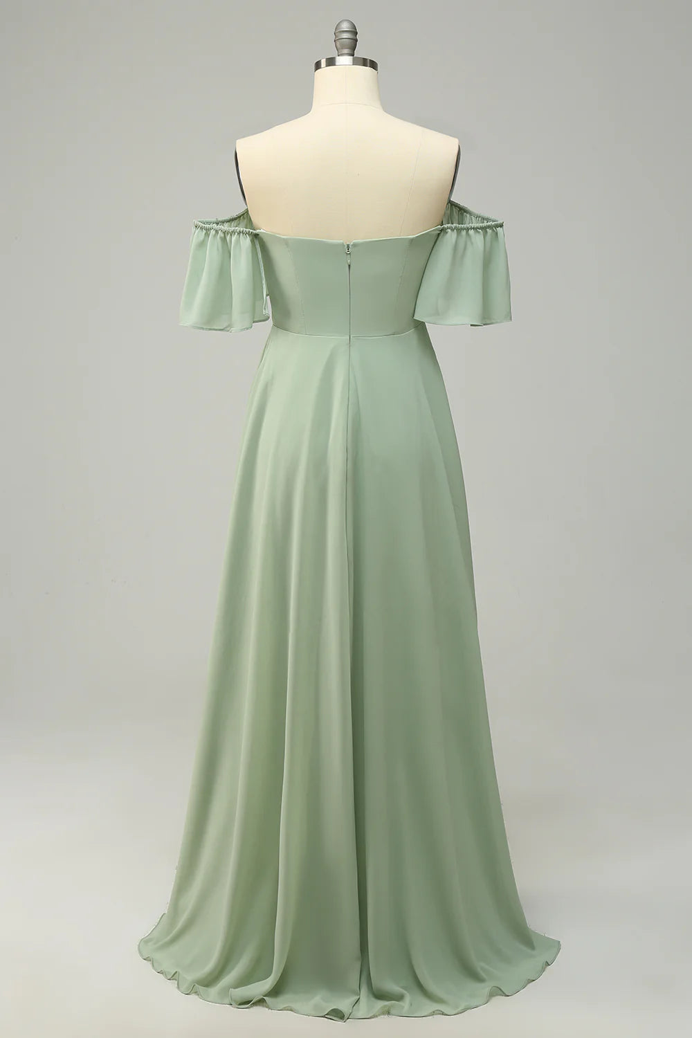 Amzcw A Line Off the Shoulder Green Long Bridesmaid Dress with Ruffles