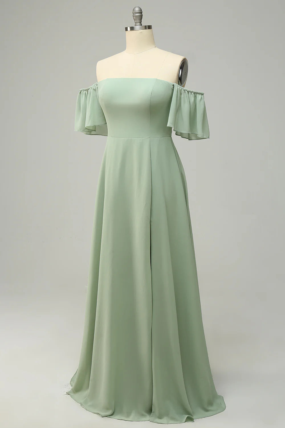 Amzcw A Line Off the Shoulder Green Long Bridesmaid Dress with Ruffles