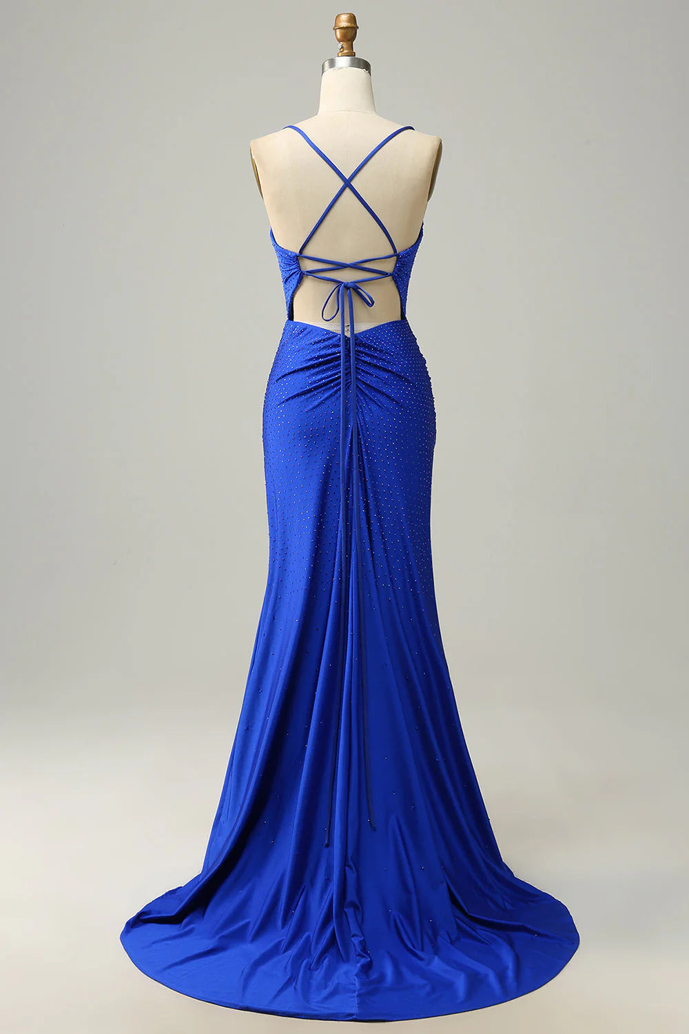 Amzcw Royal Blue Mermaid Spaghetti Straps Long Prom Dress with Beading