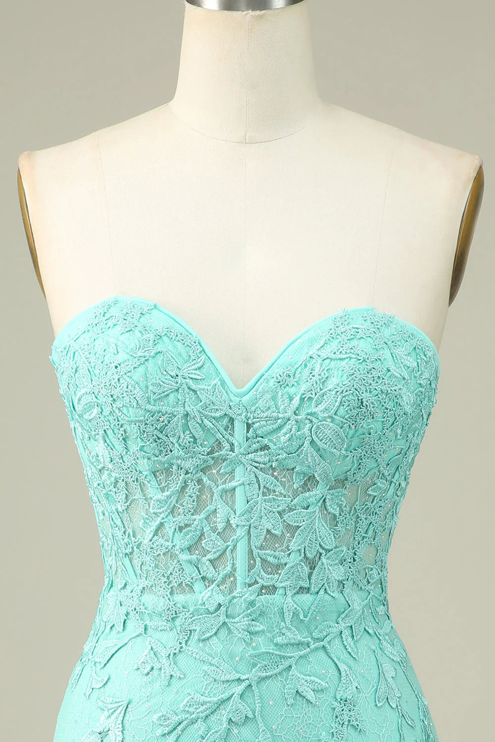 Amzcw Bodycon Light Green Sweetheart Corset Short Homecoming Dress with Appliques