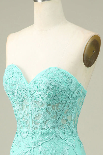 Amzcw Bodycon Light Green Sweetheart Corset Short Homecoming Dress with Appliques