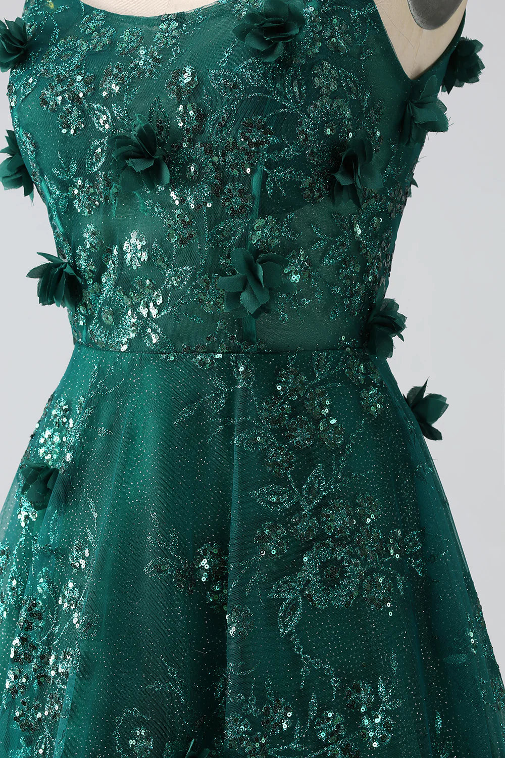 Amzcw Dark Green A-Line Spaghetti Straps Lace Flower Long Corset Glitter Prom Dress prom dresses shops