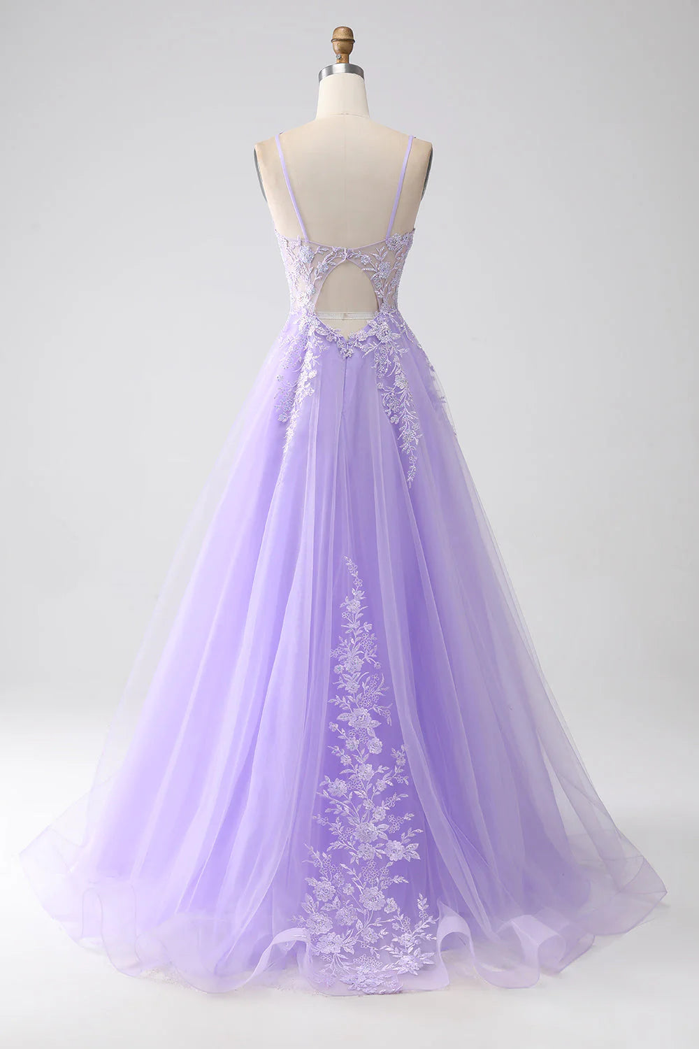 Amzcw Lilac A-Line Spaghetti Straps Tulle Long Prom Dress with Appliques prom dresses shops