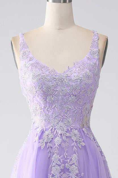 Amzcw Lilac A-Line Spaghetti Straps Tulle Long Prom Dress with Appliques prom dresses shops