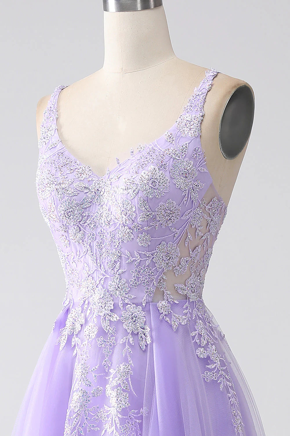 Amzcw Lilac A-Line Spaghetti Straps Tulle Long Prom Dress with Appliques prom dresses shops