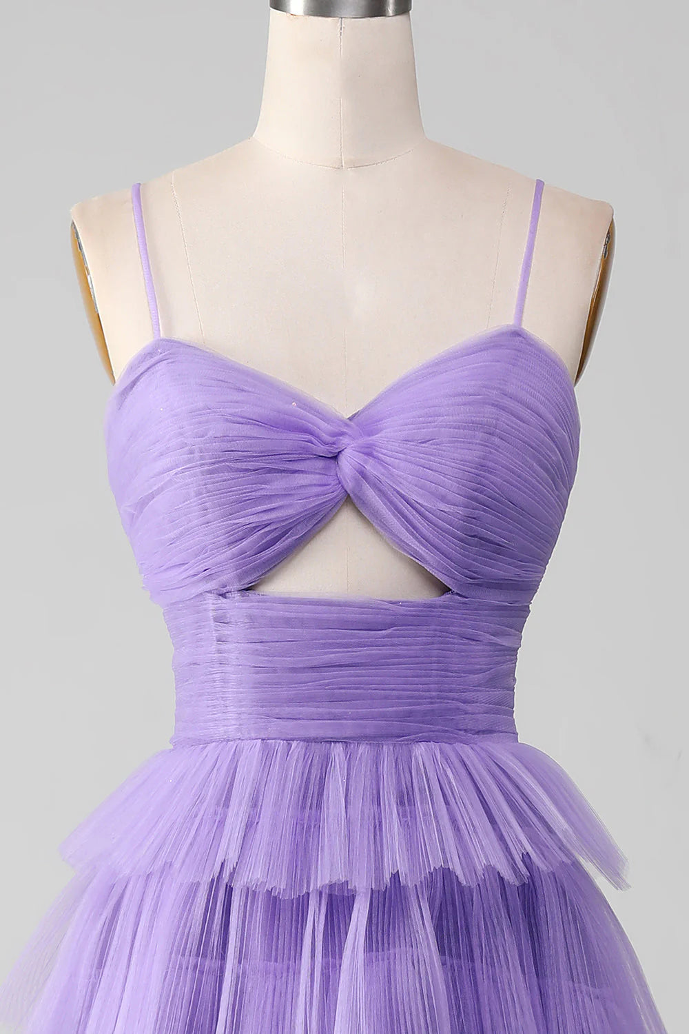 Amzcw Purple Tulle A-Line Spaghetti Straps Tiered Long Prom Dress with Slit