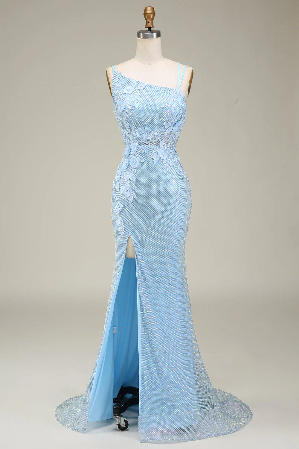 Amzcw Stylish Light Blue Mermaid Long Prom Dress with Appliques prom dresses with long sleeves