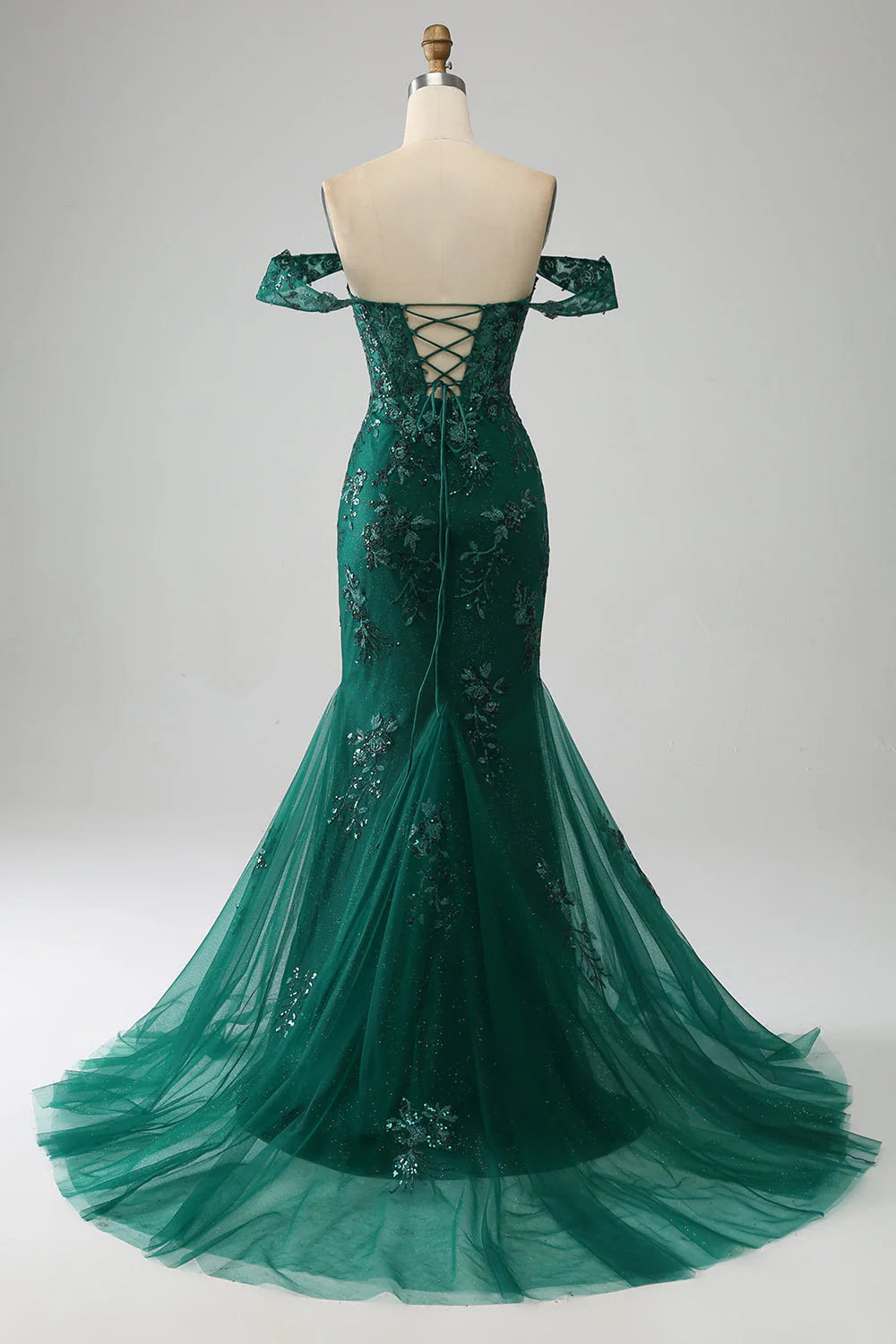 Amzcw Mermaid Dark Green Off The Shoulder Applique Prom Dress with Slit prom dresses shops