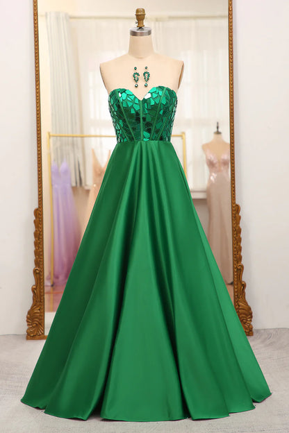 Amzcw Dark Green A Line Sweetheart Mirror Long Prom Dress prom dresses shops