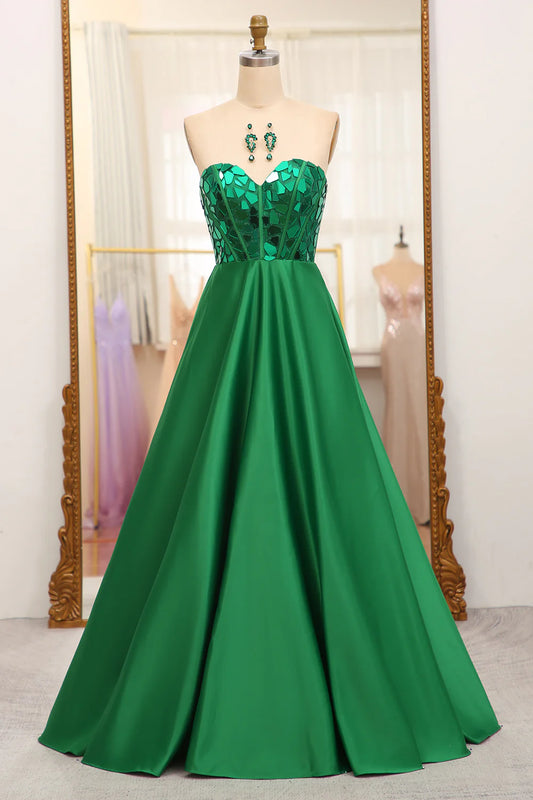 Amzcw Dark Green A Line Sweetheart Mirror Long Prom Dress prom dresses shops