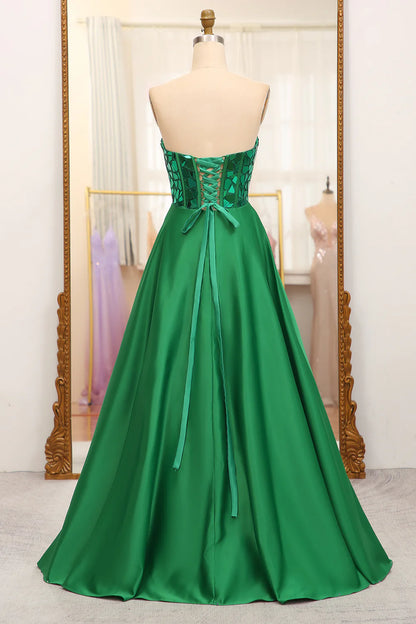 Amzcw Dark Green A Line Sweetheart Mirror Long Prom Dress prom dresses shops