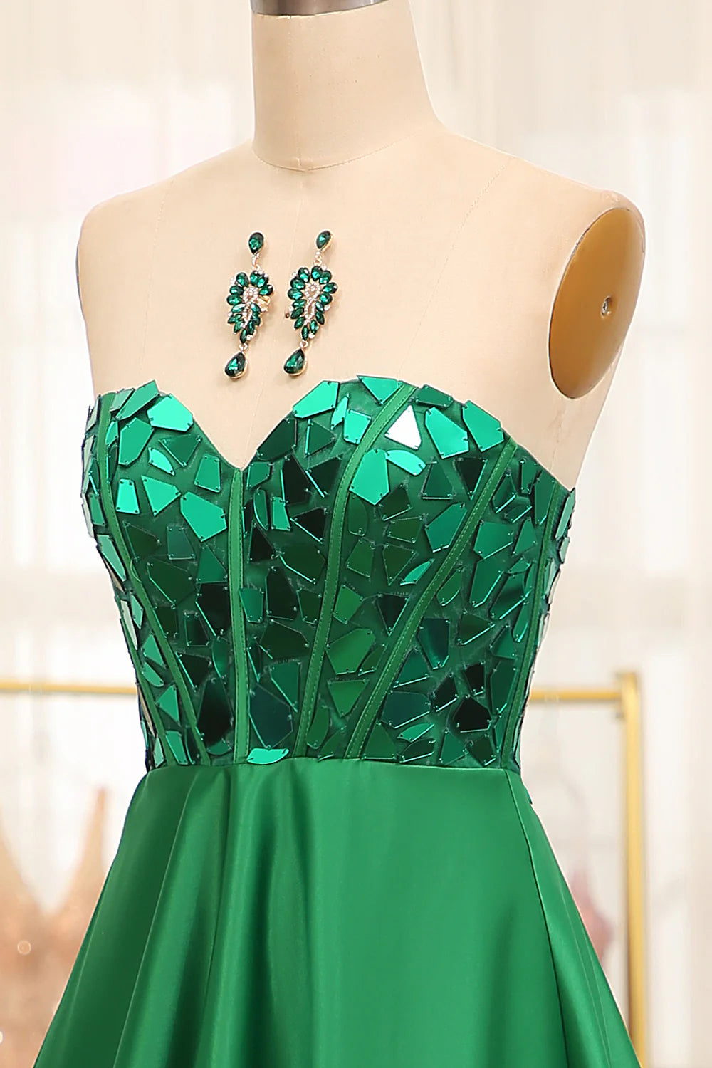 Amzcw Dark Green A Line Sweetheart Mirror Long Prom Dress prom dresses shops