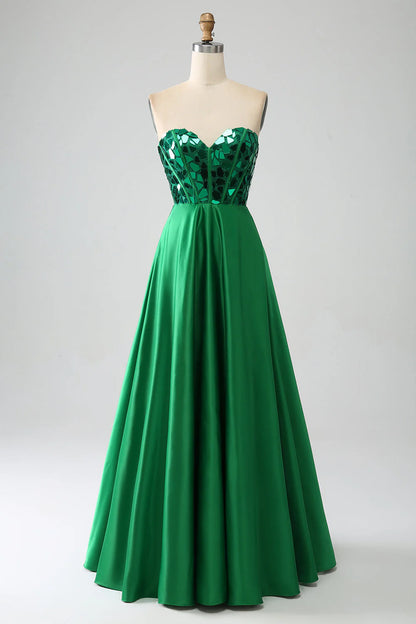 Amzcw Sparkly Dark Green A-Line Sweetheart Corset Long Prom Dress prom dresses shops