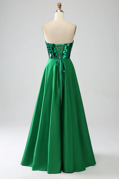 Amzcw Sparkly Dark Green A-Line Sweetheart Corset Long Prom Dress prom dresses shops