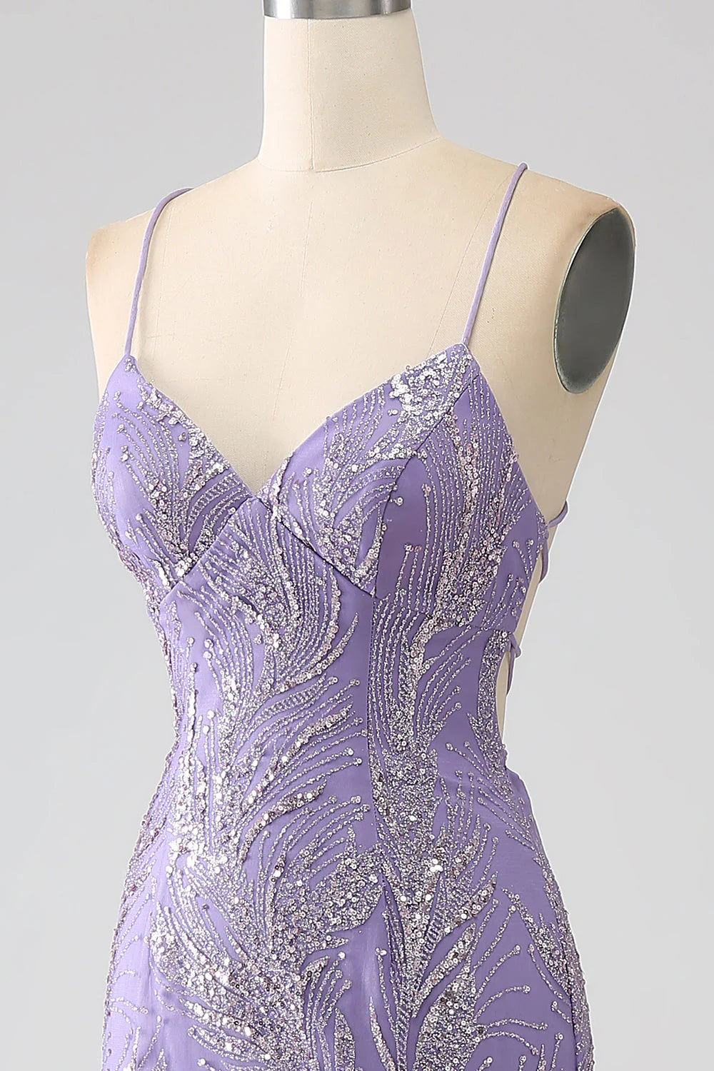 Amzcw Sparkly Mermaid Lilac Spaghetti Straps Long Prom Dress