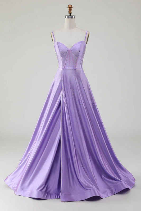 Amzcw Sparkly Simple Lilac A-Line Side Slit Corset Prom Dresses with Rhinestones prom dresses shops