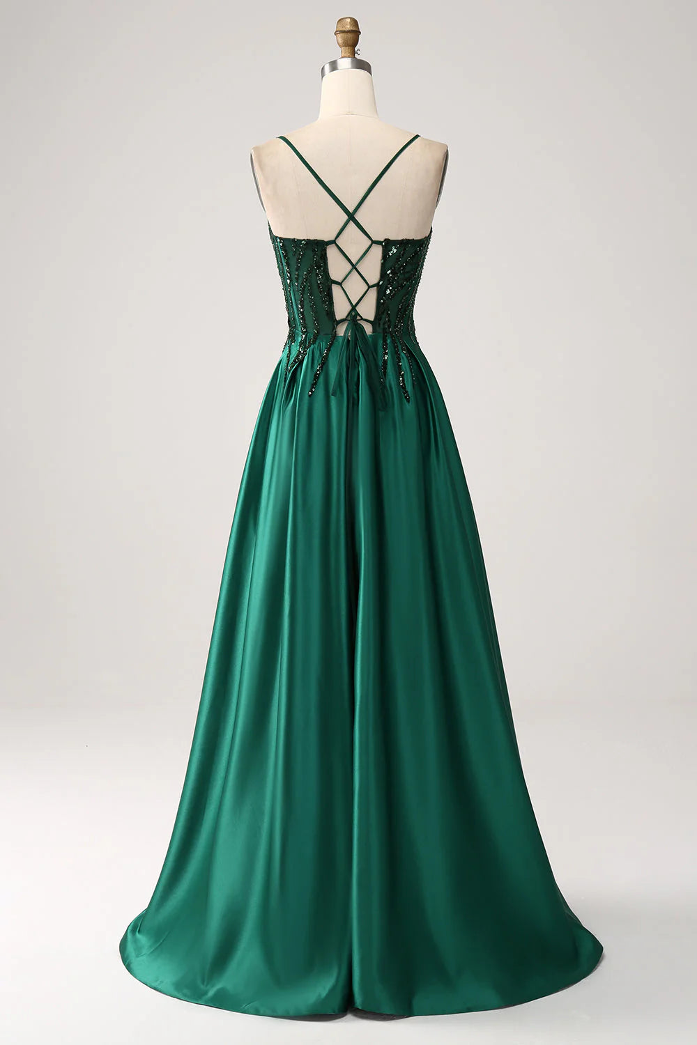 Amzcw Sparkly Dark Green A-Line Spaghetti Straps Long Prom Dress With Sequins prom dresses shops