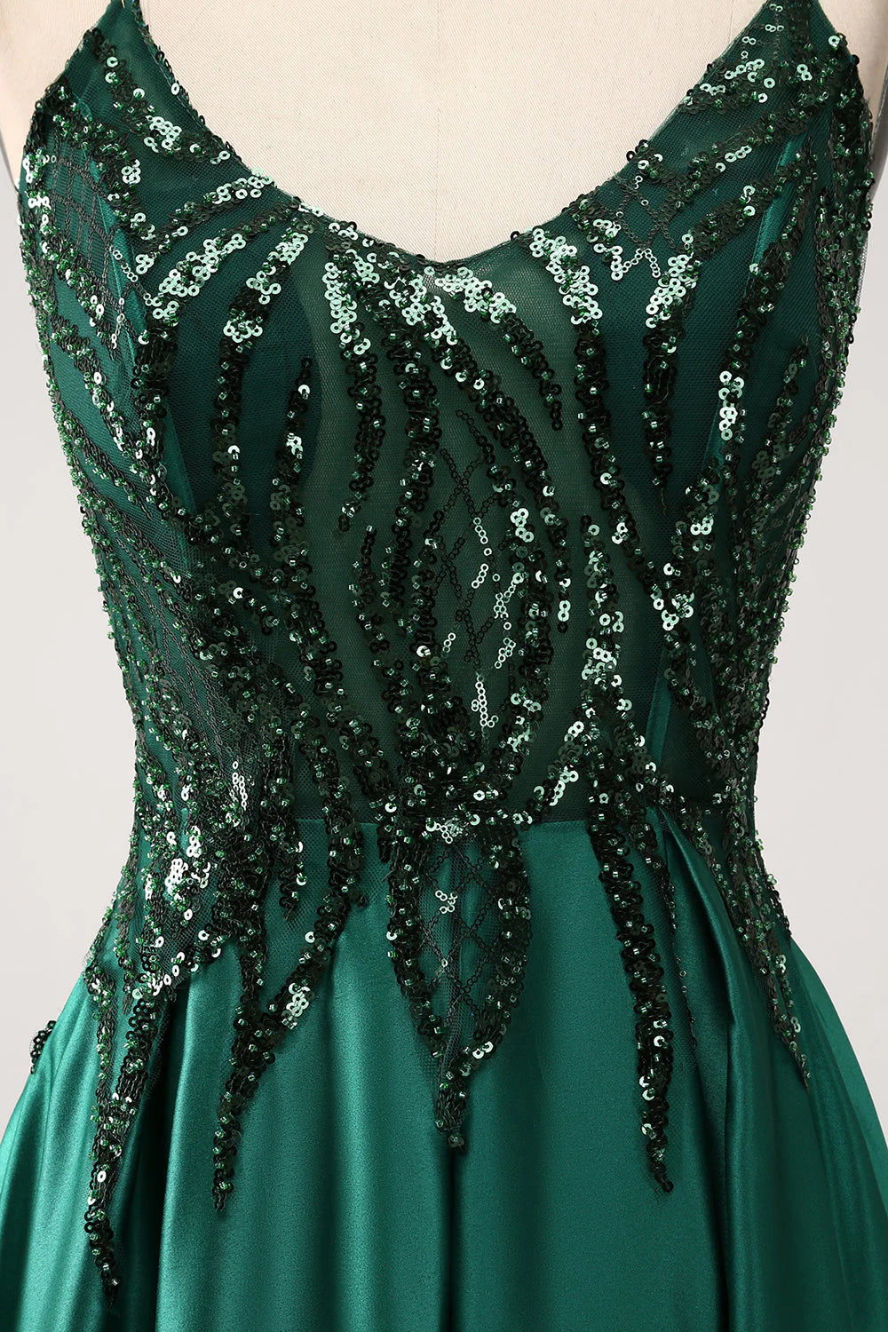 Amzcw Sparkly Dark Green A-Line Spaghetti Straps Long Prom Dress With Sequins prom dresses shops