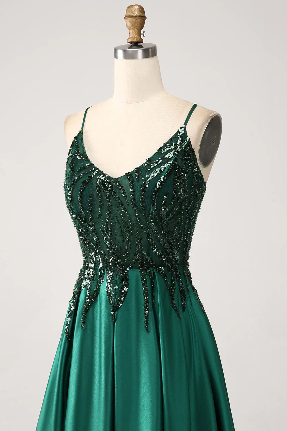 Amzcw Sparkly Dark Green A-Line Spaghetti Straps Long Prom Dress With Sequins prom dresses shops