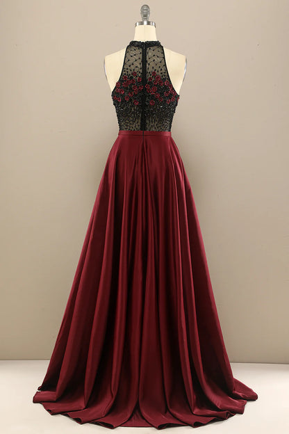 Dark Green Long Beaded Prom Dress With Flowers