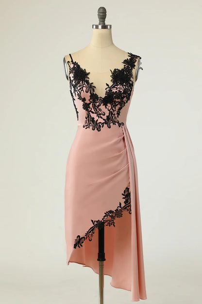 Sheath V Neck Black Nud Knee Length Party Dress