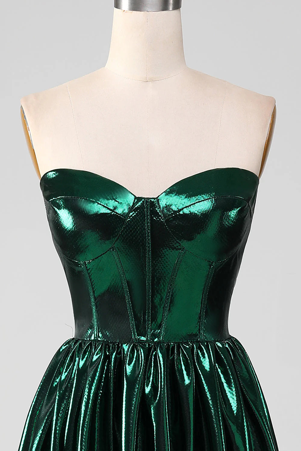 Amzcw Glitter Dark Green A-Line Sweetheart Corset Metallic Long Prom Dress prom dresses with long sleeves