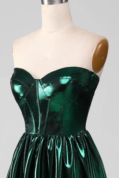 Amzcw Glitter Dark Green A-Line Sweetheart Corset Metallic Long Prom Dress prom dresses with long sleeves