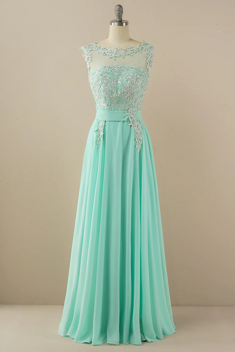 Chiffon Beaded Bateau Prom Dress