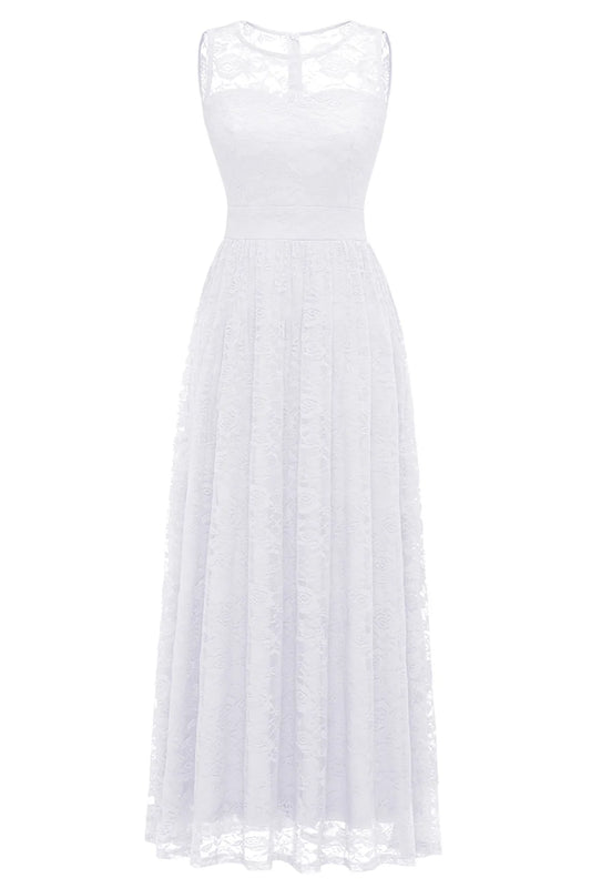 White Long Lace Formal Dress