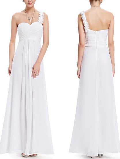 A-Line Wedding Guest Dresses Minimalist Dress Wedding Party Floor Length Sleeveless Strapless Stretch Chiffon with Shouder Flower