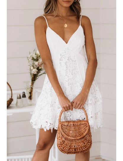 A-Line Homecoming Dresses Floral Dress Wedding Guest Holiday Short / Mini Sleeveless Spaghetti Strap Lace with Appliques