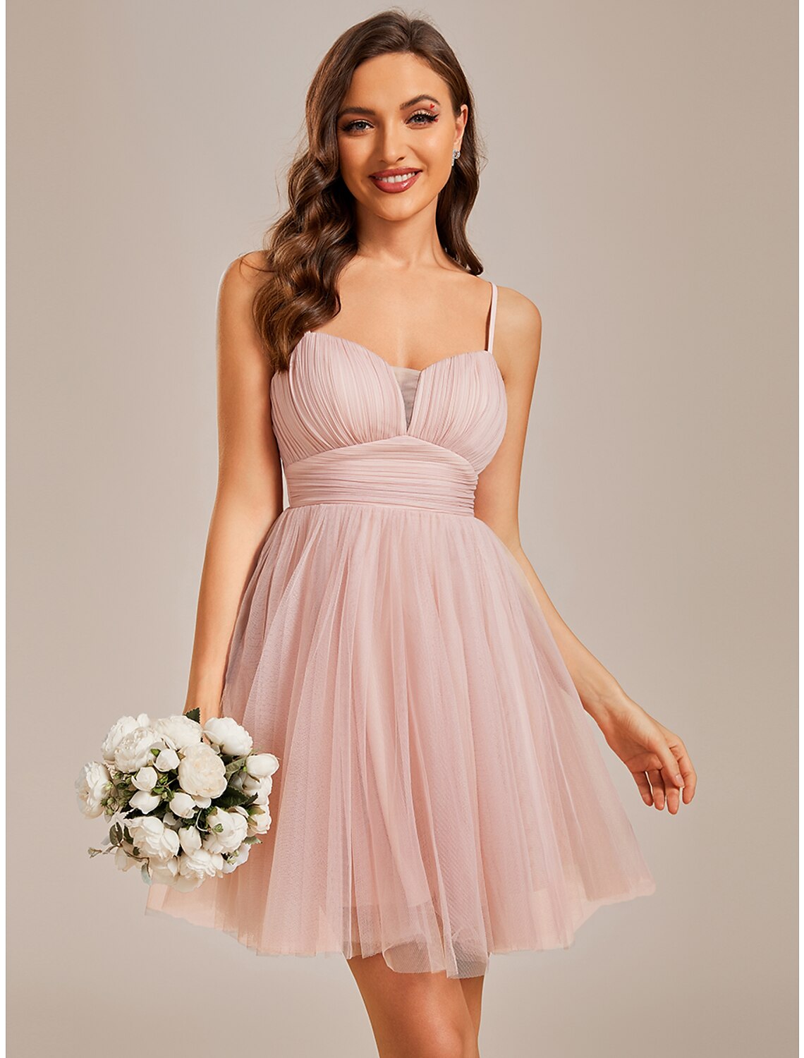 A-Line Homecoming Dresses Princess Dress Cocktail Party Short / Mini Sleeveless Spaghetti Strap Tulle with Ruched