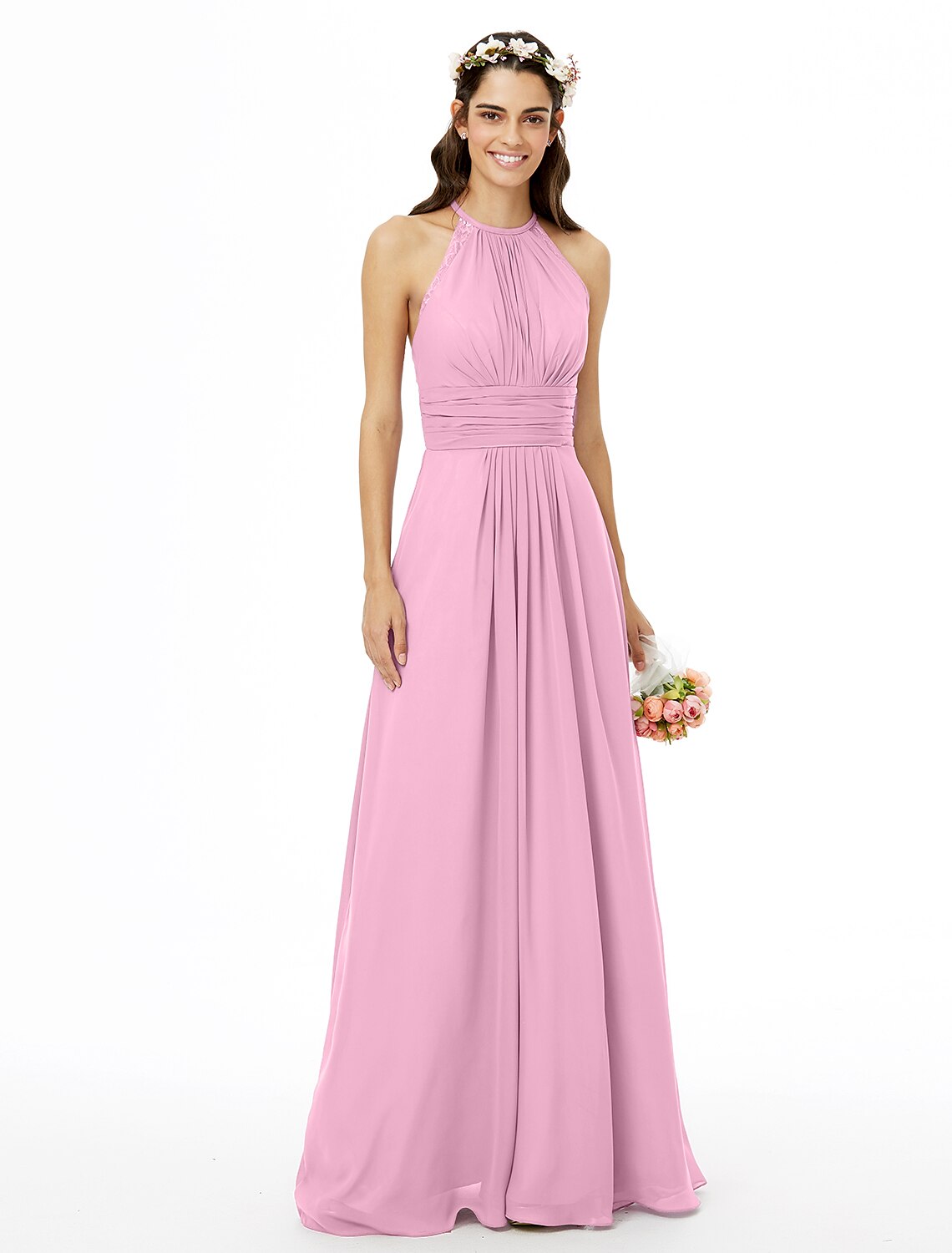 Sheath / Column Bridesmaid Dress Jewel Neck Sleeveless Beautiful Back Floor Length Chiffon with Lace / Sash / Ribbon / Pleats