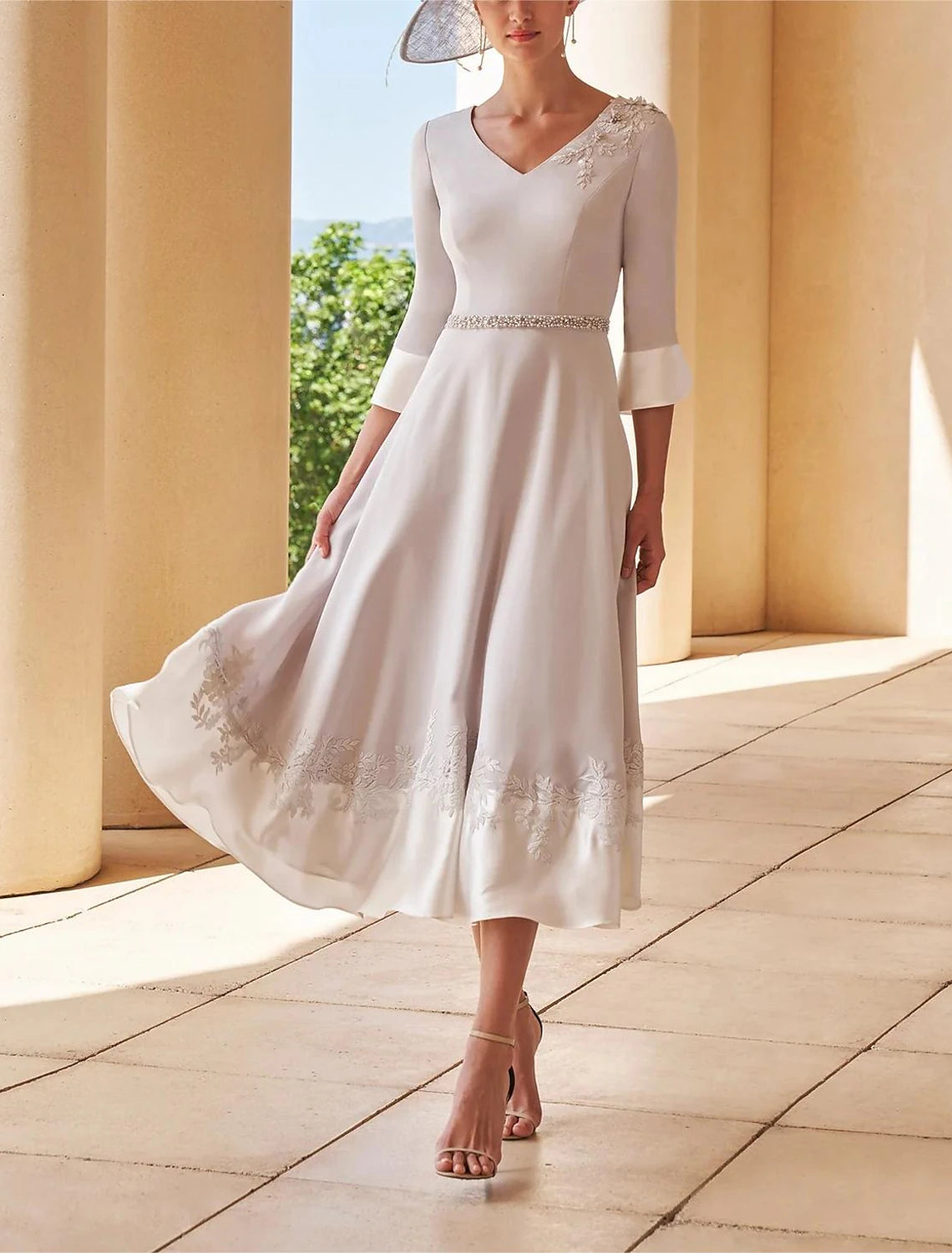 A-Line Mother of the Bride Dress Formal Wedding Guest Elegant V Neck T ...