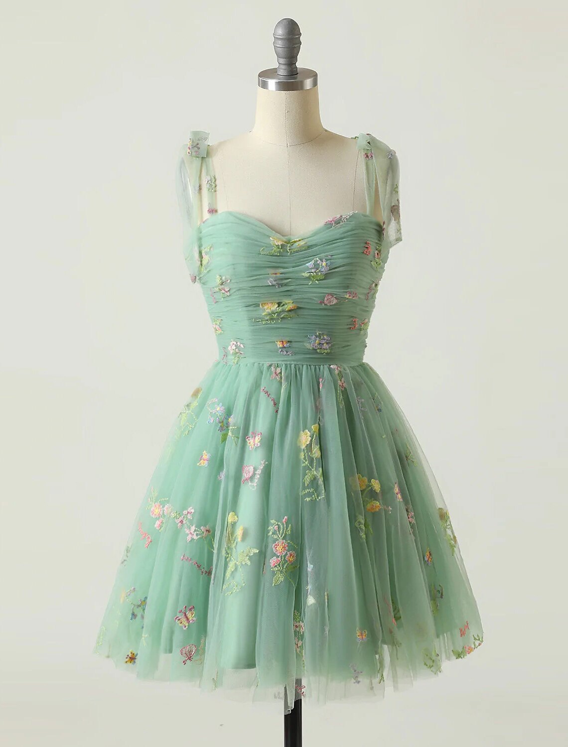 A-Line Homecoming Dresses Floral Dress Party Wear Summer Short / Mini Sleeveless Spaghetti Strap Tulle with Embroidery