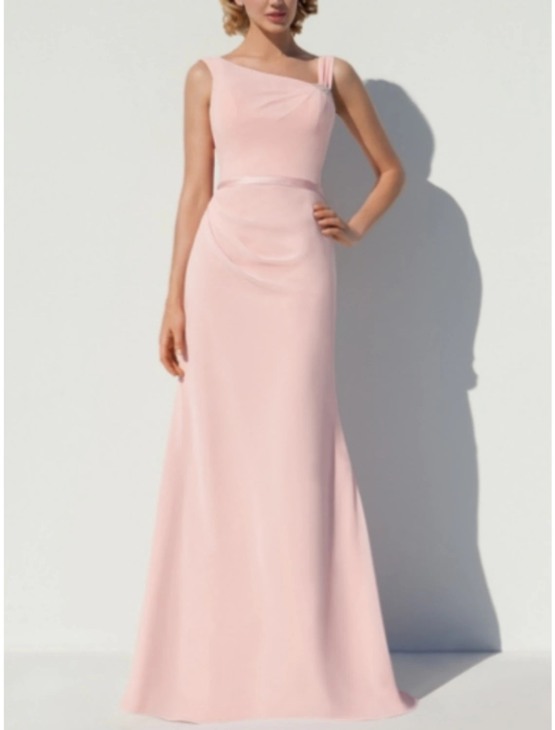 A-Line Bridesmaid Dress Scoop Neck Sleeveless Elegant Floor Length Chiffon with Split Front / Crystal Brooch / RuchingA-Line Bridesmaid Dress Scoop Neck Sleeveless Elegant Floor Length Chiffon with Split Front / Crystal Brooch / Ruching