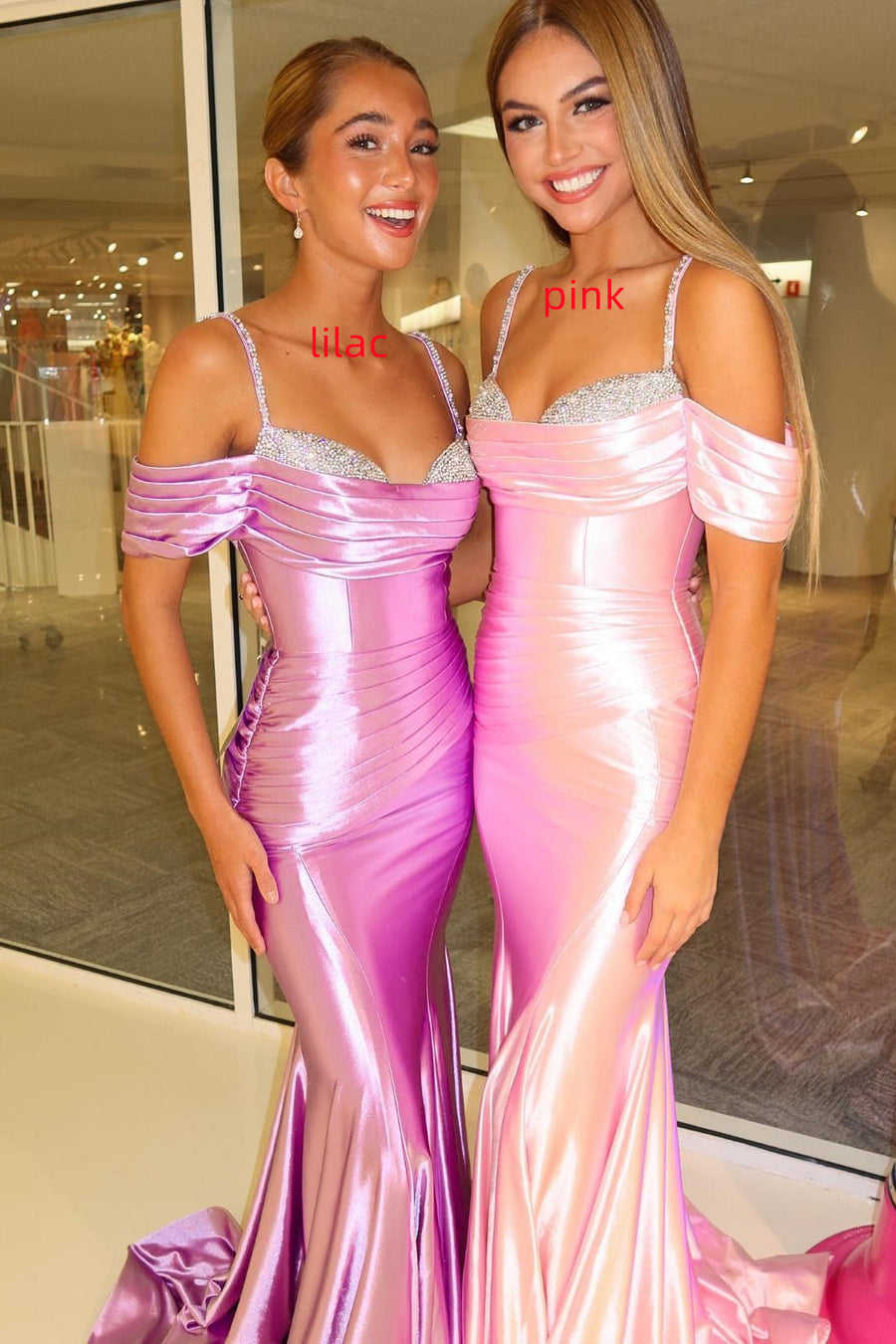 Elegant Beaded Ruched Spaghetti Straps Long Sheath Mermaid Long Prom Dresses