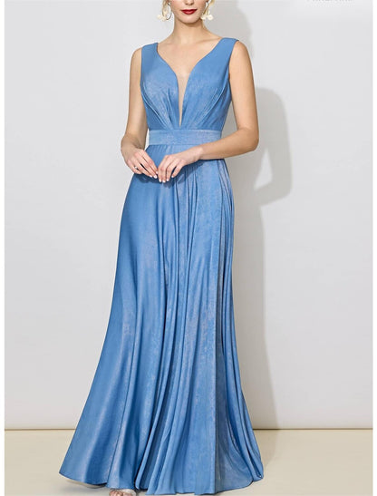 A-Line Bridesmaid Dress V Neck Sleeveless Elegant Floor Length Spandex with Bandage / Solid Color