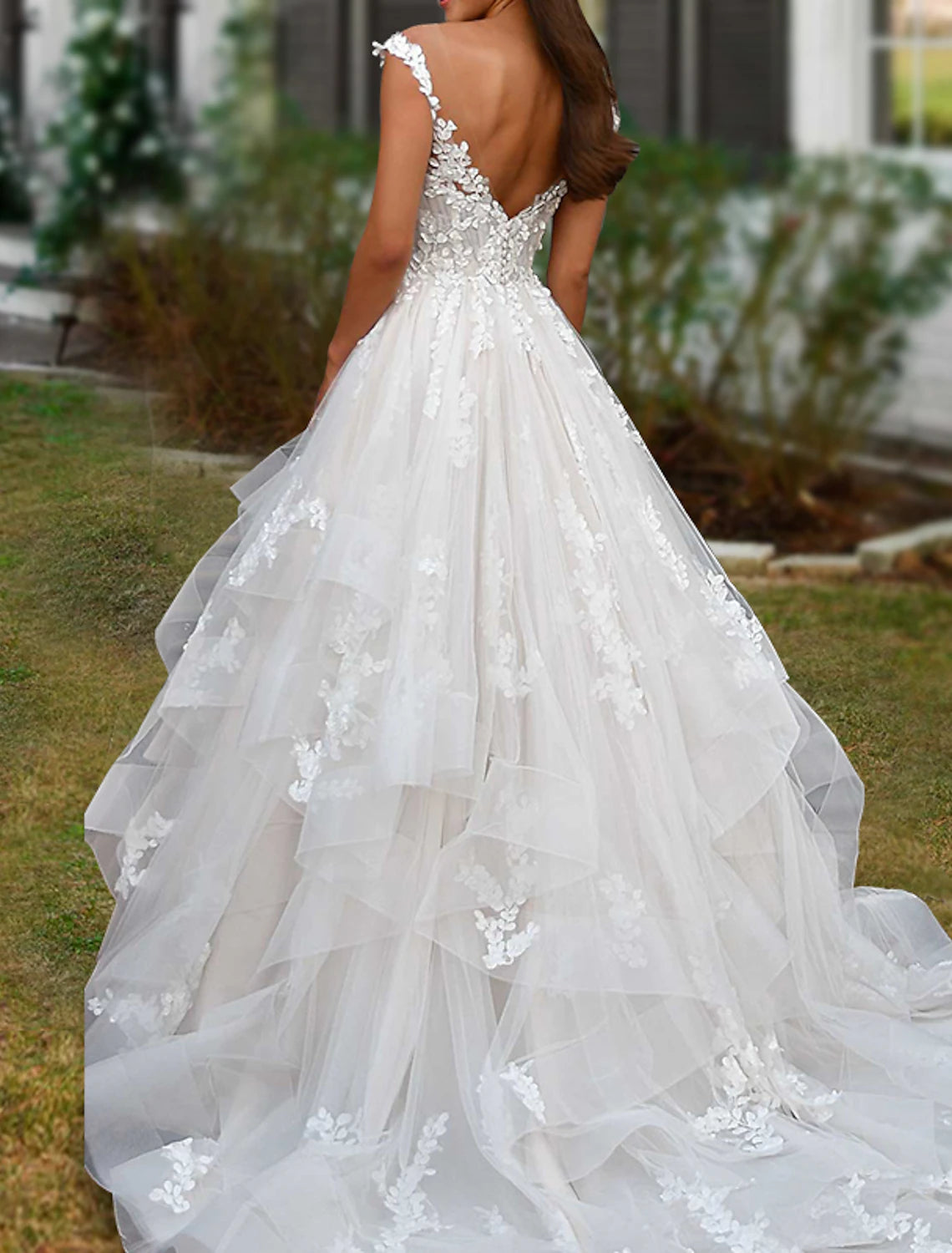 Engagement Formal Wedding Dresses Ball Gown Off Shoulder Cap Sleeve Court Train Satin Bridal Gowns With Beading Appliques